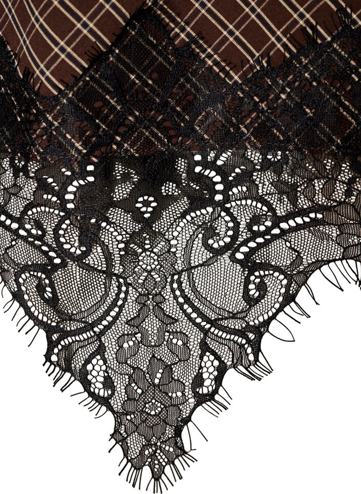 Midi-rok met kanten afwerking en ruitpatroon, Bruin, Packshot image number 3