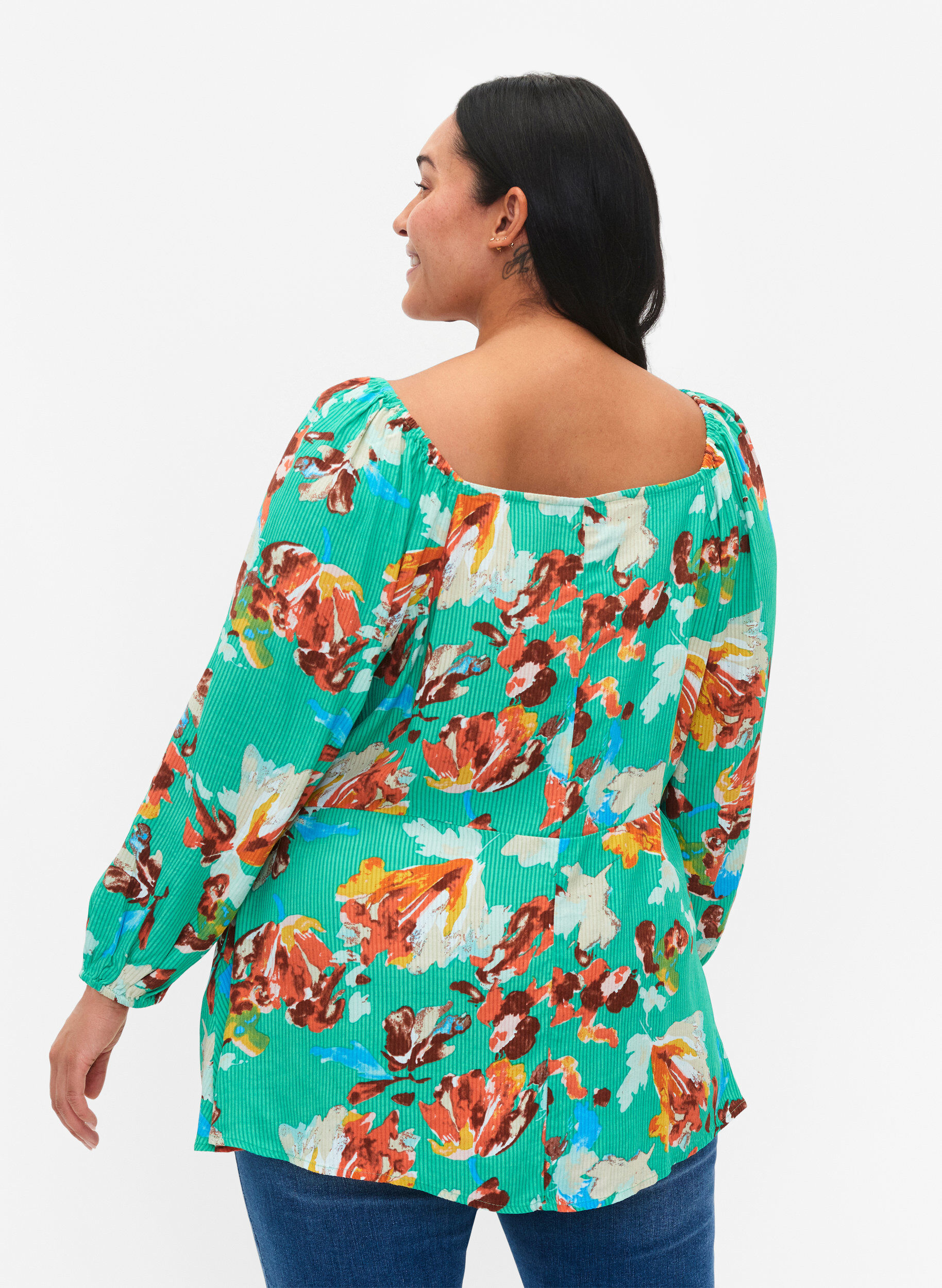 Zizzi Bedrukte viscose blouse met 3/4 mouwen, Groen, Model image number 2