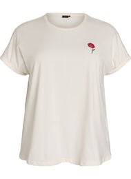 Losse pasvorm katoenen nacht T-shirt met printdetail, Vanille