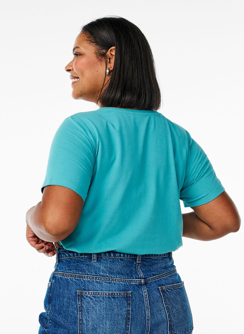 Basic effen katoenen t-shirt, Blauw, Model image number 2