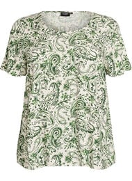 Viscose blouse met korte mouwen en print, Groen