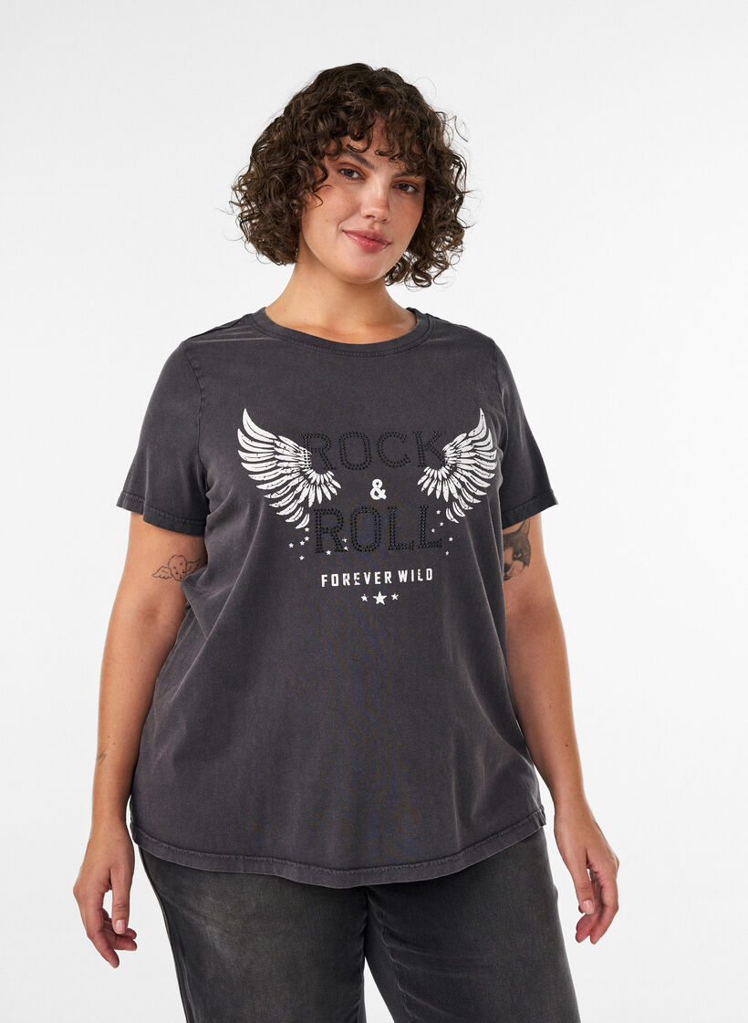 T-shirt van biologisch katoen met print, Zwart, Model image number 0