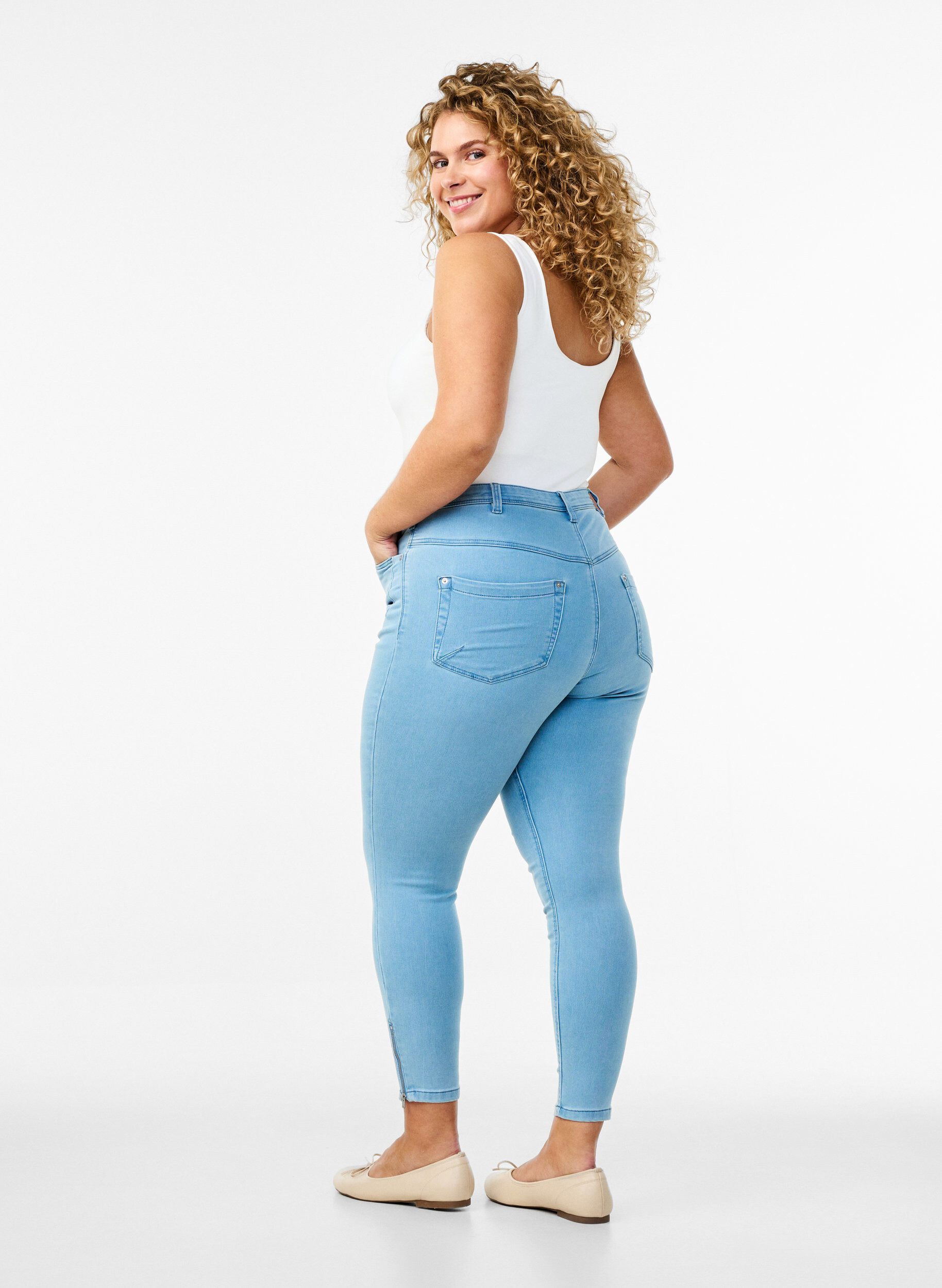 ZizziCropped Amy jeans met rits, Blauw, Model image number 1