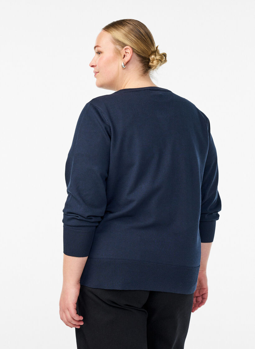 Fijngebreide vest met ronde hals, Blauw, Model image number 2