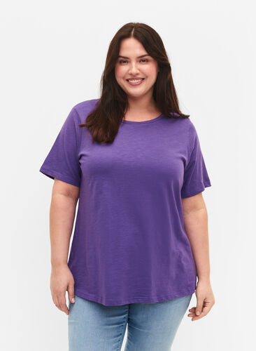 Set van 2 basic t-shirts in katoen, Deep Lavender/Black, Model image number 0