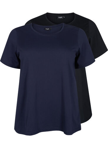FLASH - 2-pack T-shirts met ronde hals, Navy Blazer/Black, Packshot image number 0