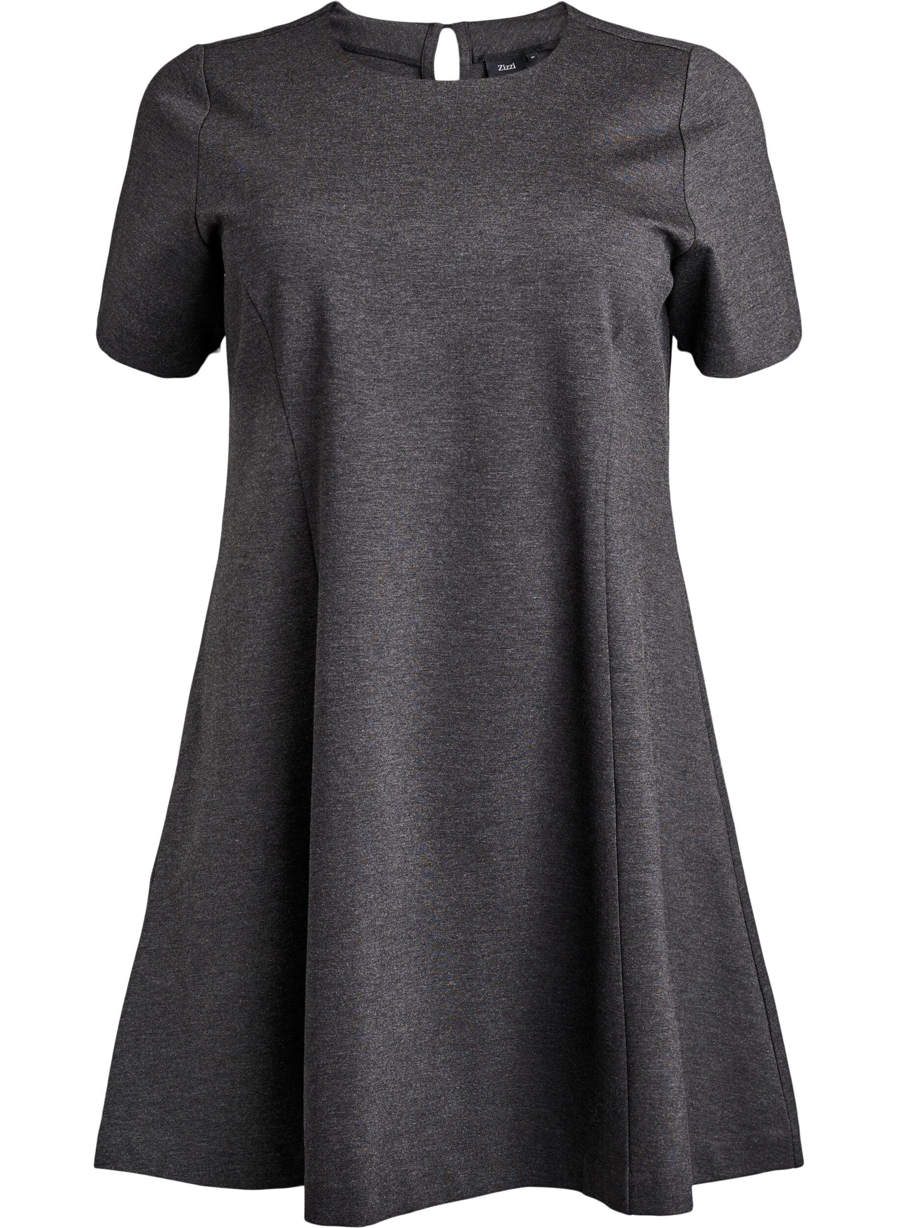 ZizziJersey jurk met korte mouwen en A-lijn., Grijs, Packshot image number 0