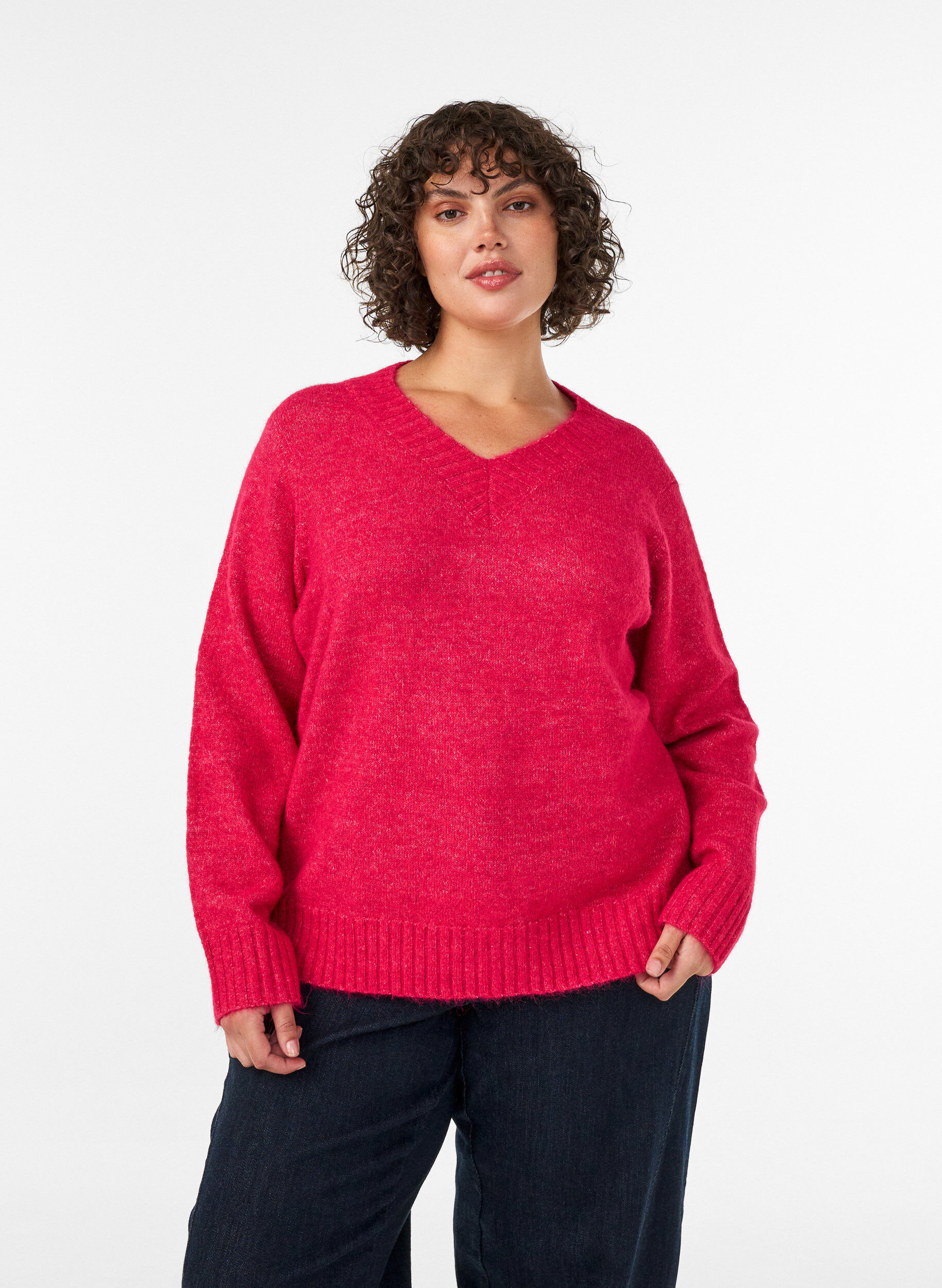Jumper met V-hals, Roze, Model