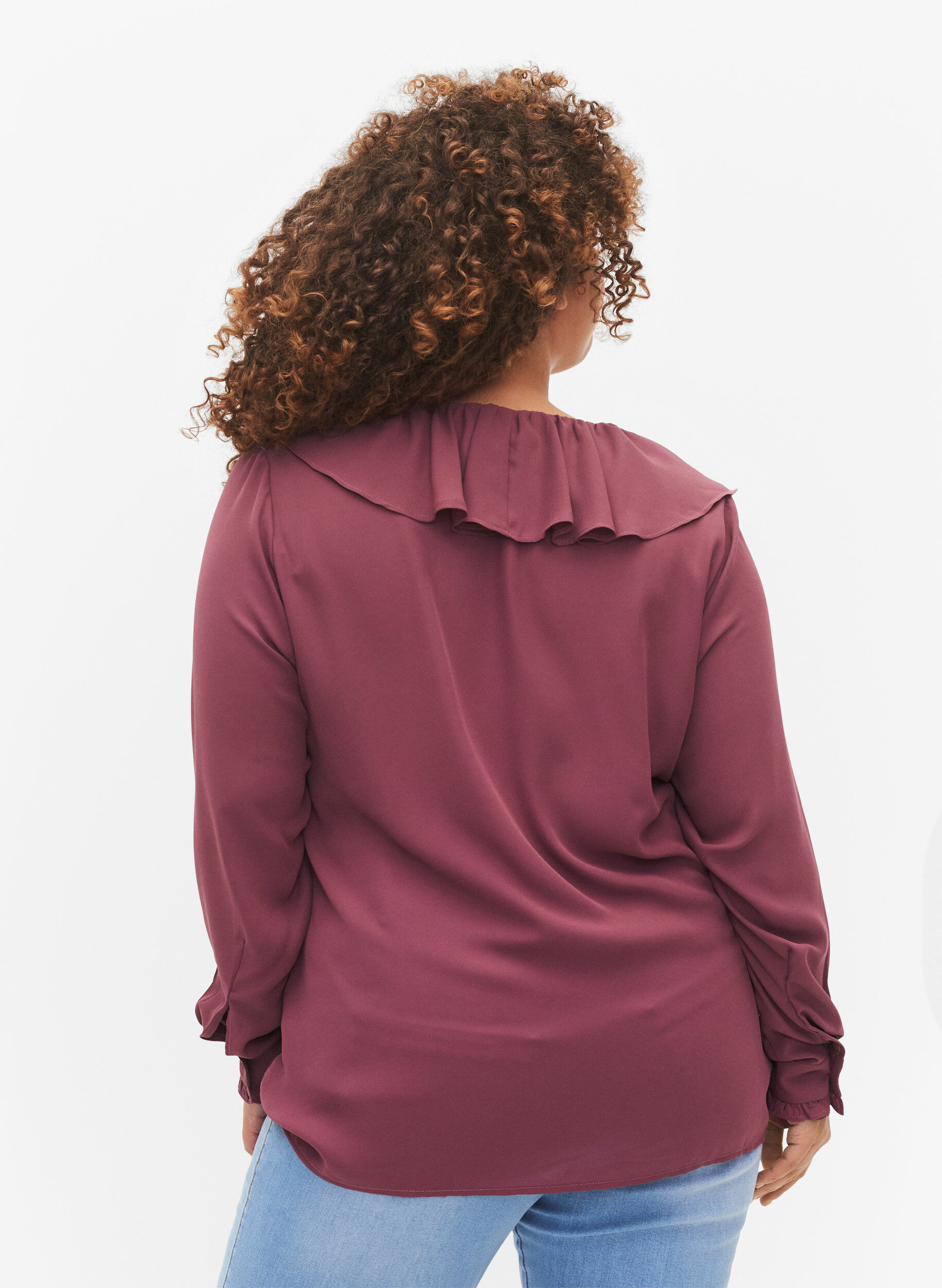 Zizzi  Blouse met ruches en lange mouwen, Renaissance Rose, Model image number 1