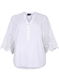 Shirt blouse met broderie anglaise en 3/4-mouwen, Bright White