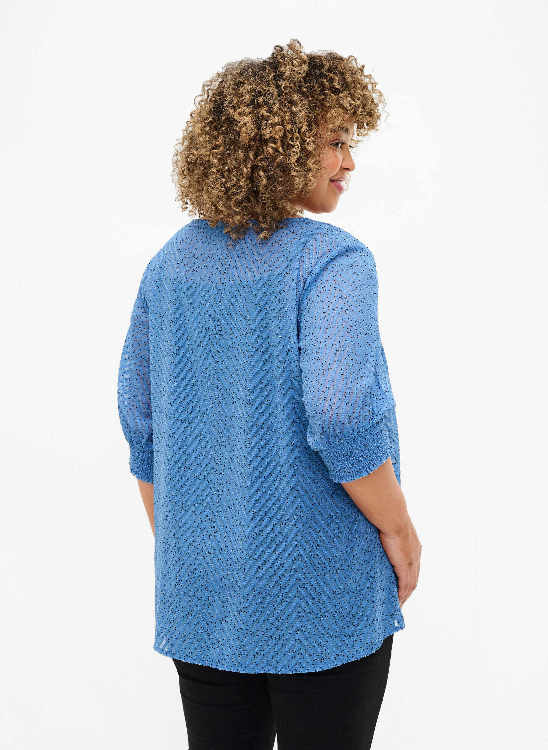 Zizzi Gestippelde blouse met 1/2 mouwen, Riverside Dot, Model image number 1