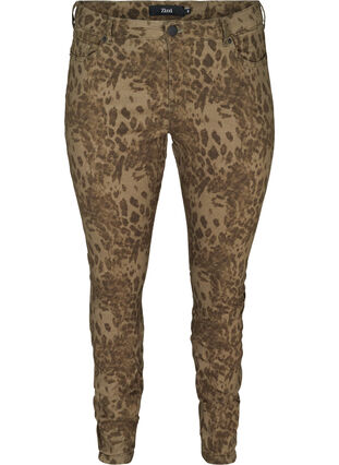 Amy jeans met print, Green Leopard, Packshot image number 0