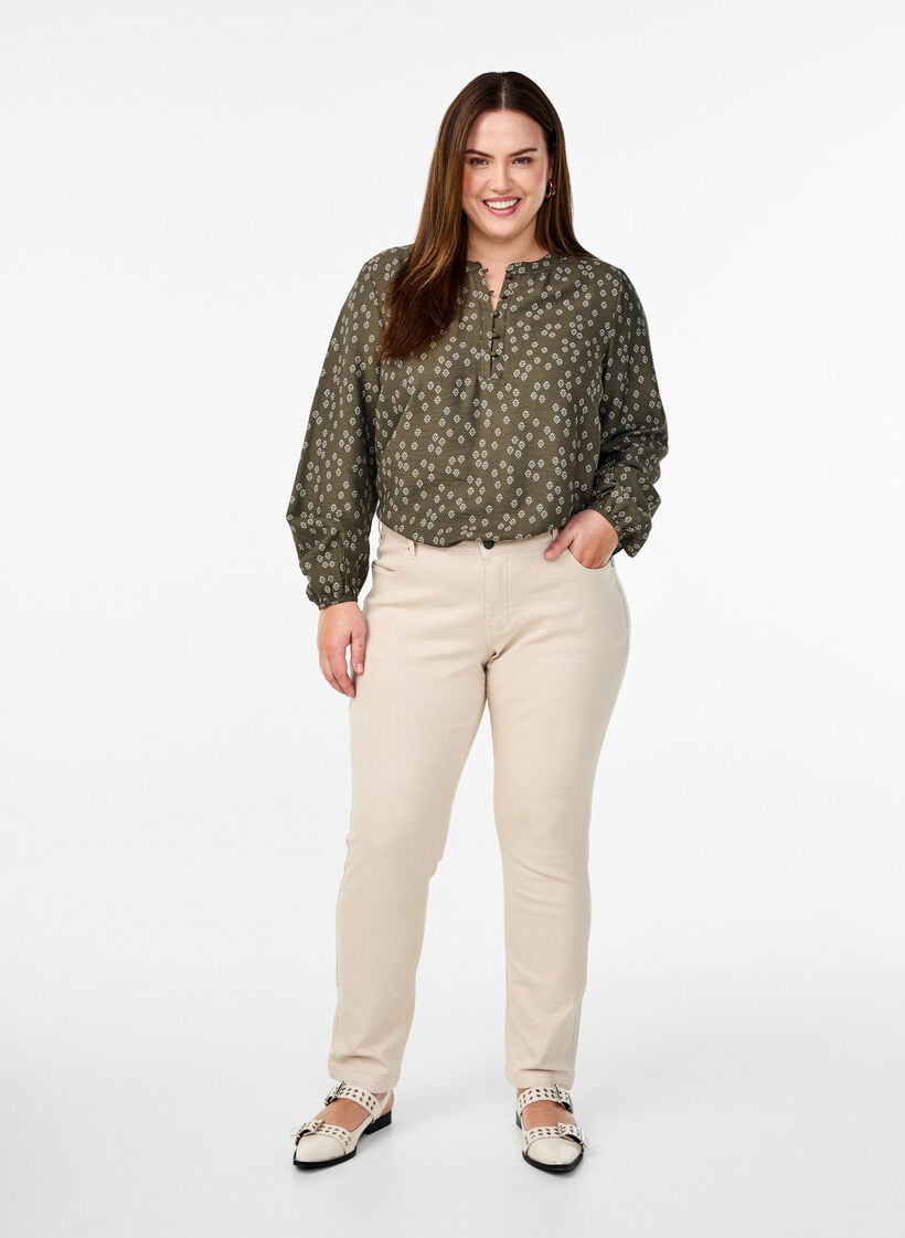 Strakke pasvorm Emily jeans met reguliere taille, Beige, Model image number 0