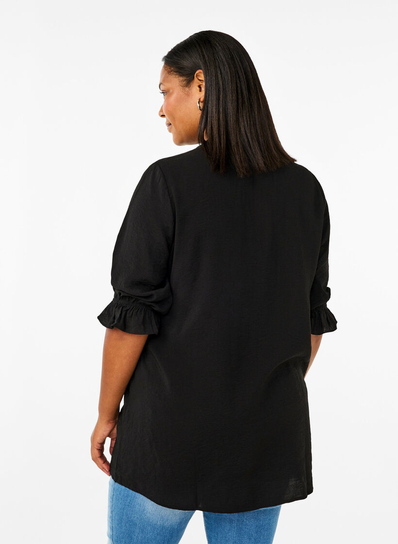 Lang viscose shirt met kanten detail, Black, Model image number 1