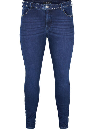 Super slanke Amy jeans met klinknagels, Dark blue, Packshot image number 0