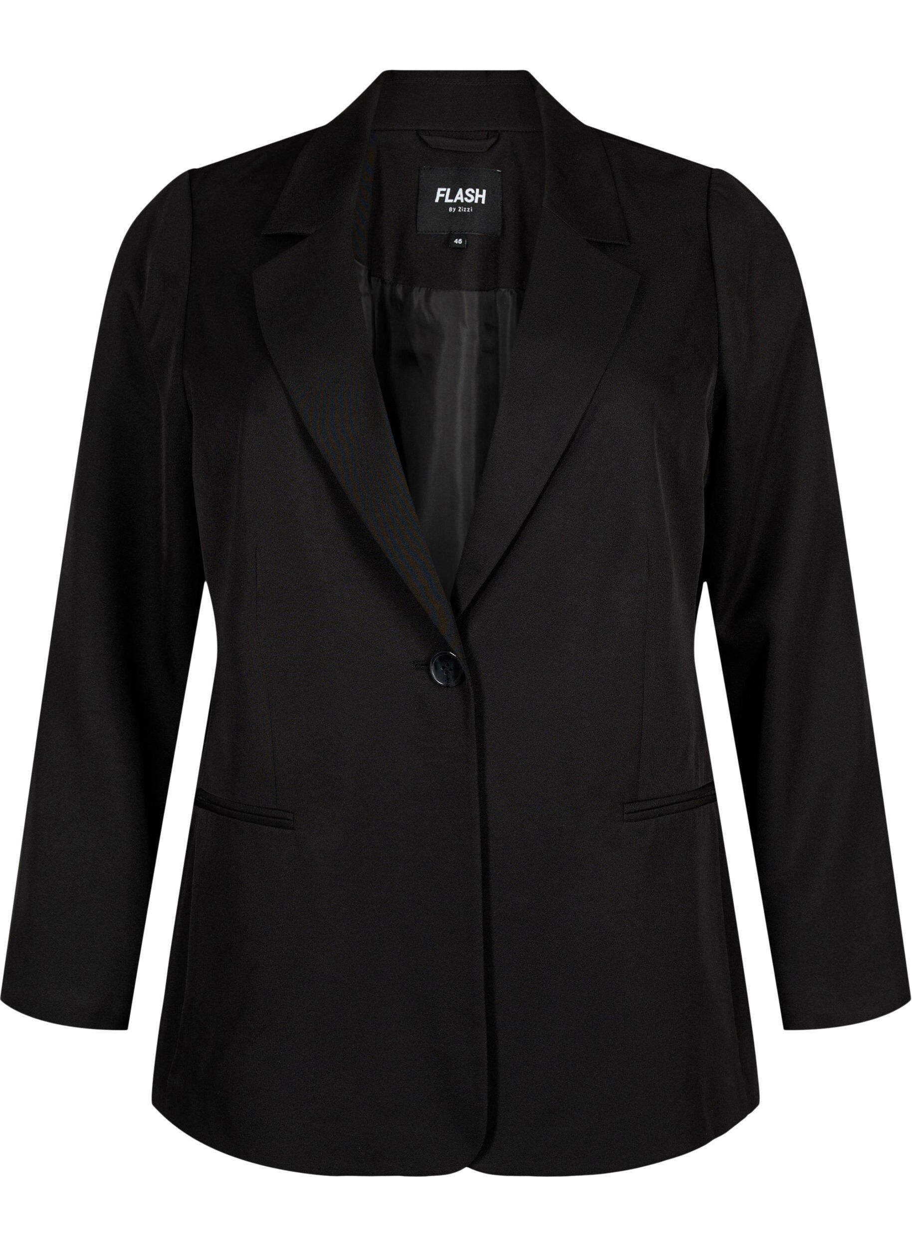Zizzi FLASH - Eenvoudige blazer met knoop, Zwart, Packshot image number 0