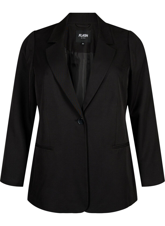 FLASH - Eenvoudige blazer met knoop, Zwart, Packshot image number 0