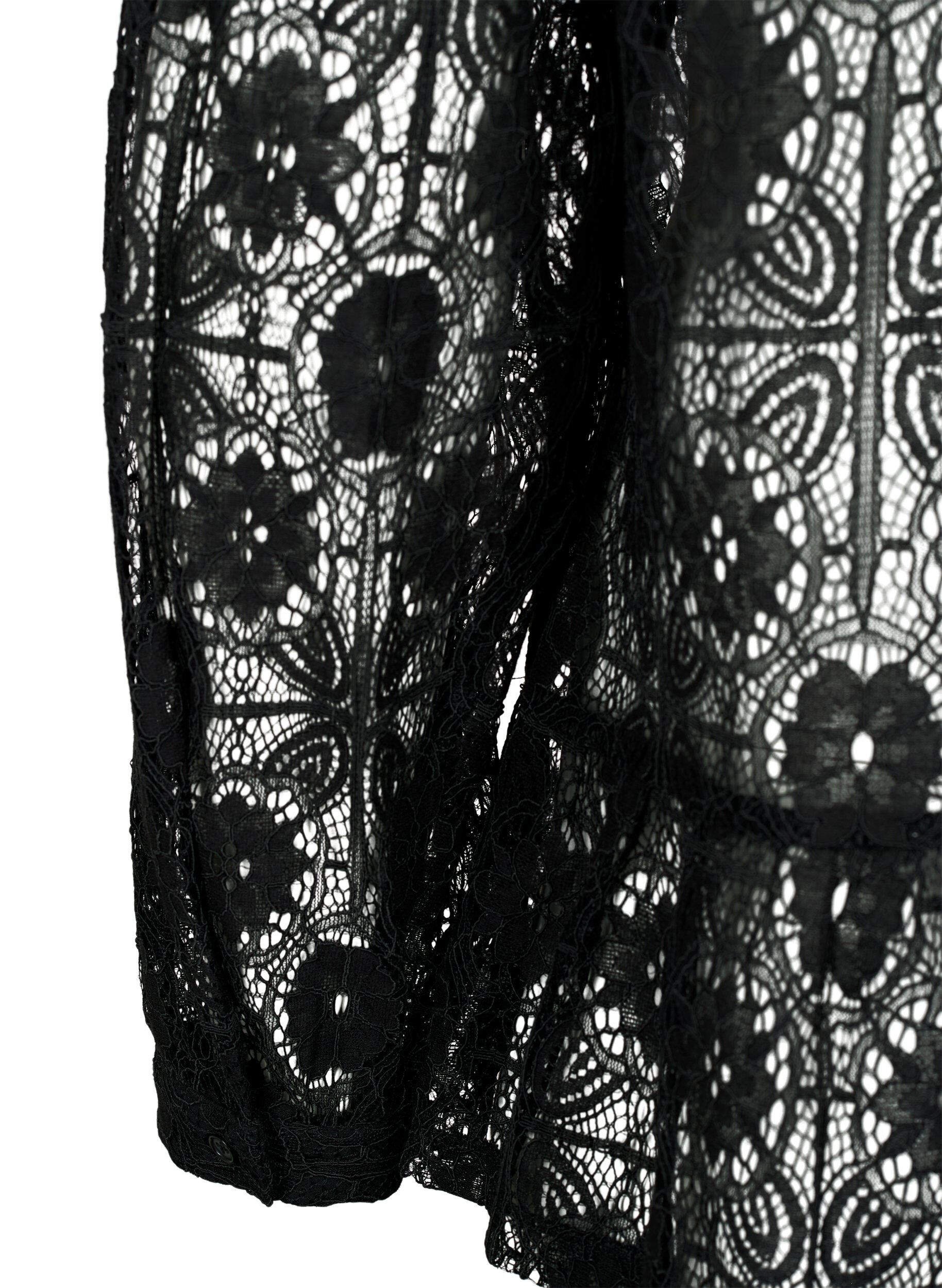 Zizzi Kanten blouse met strikdetail, Black, Packshot image number 3