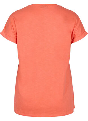 T-shirt met opdruk in biokatoen, Living Coral Text, Packshot image number 1