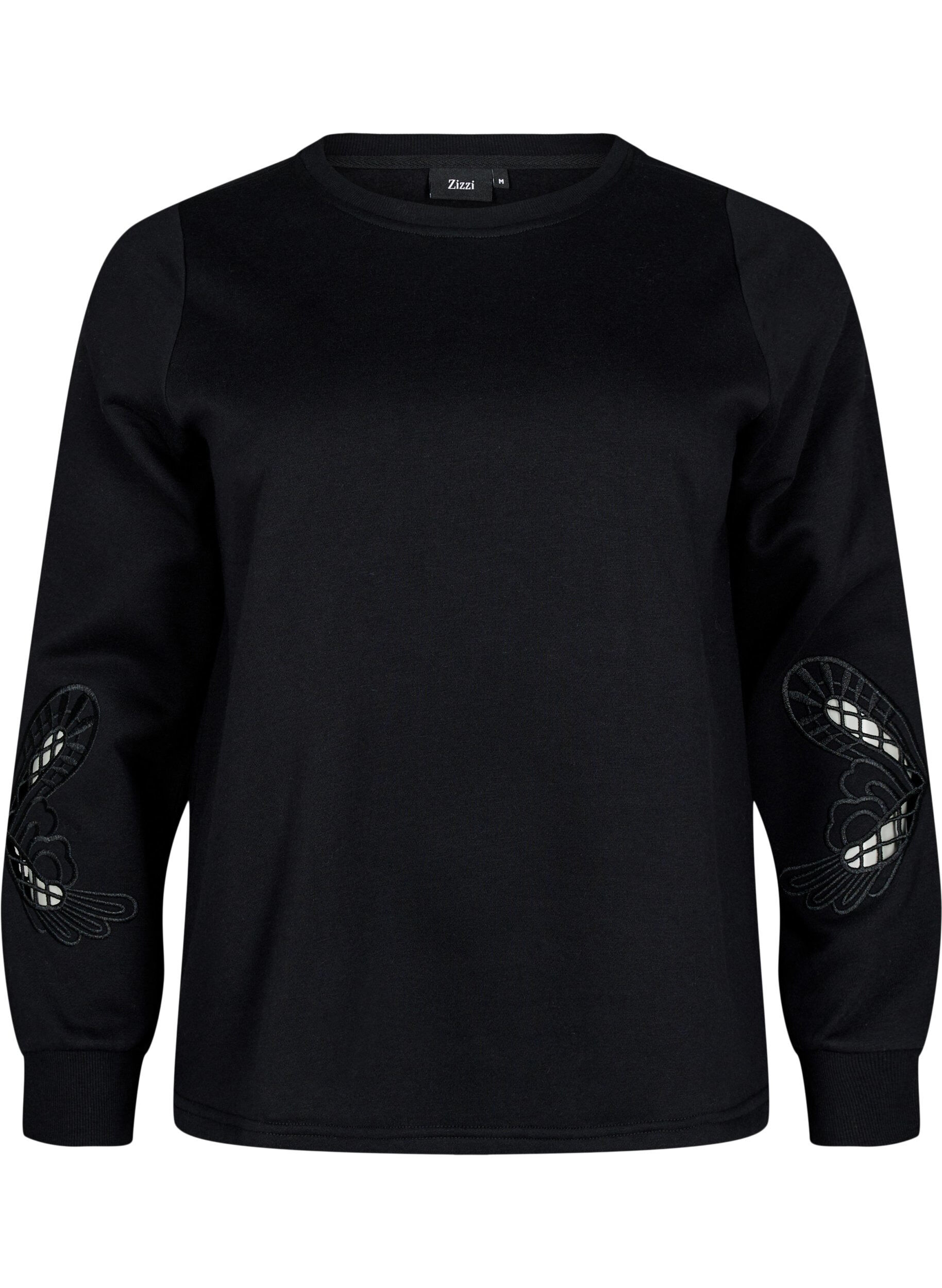 Zizzi Sweatshirt met geborduurde uitsneden, Black, Packshot image number 0