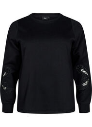 Sweatshirt met geborduurde uitsneden, Black