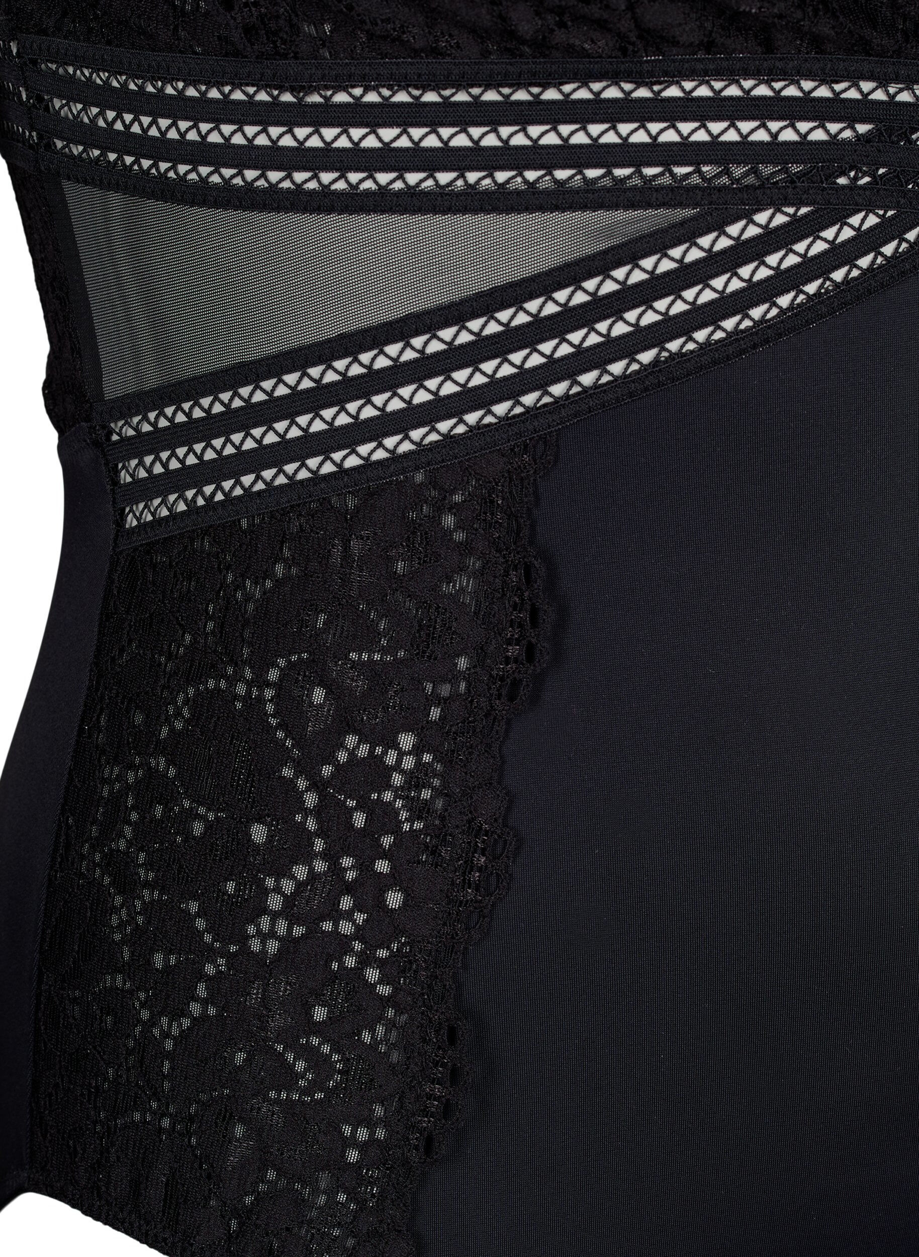 Zizzi Bodystocking met kant en uitsnijdingen, Black, Packshot image number 3