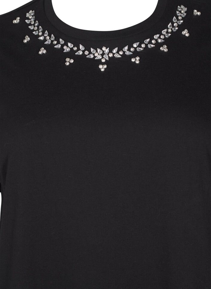 T-shirt met ronde hals en strass-steentjes, Black, Packshot image number 2