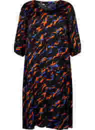 Midi-jurk met print en 3/4-mouwen in viscose, Black Tiger AOP