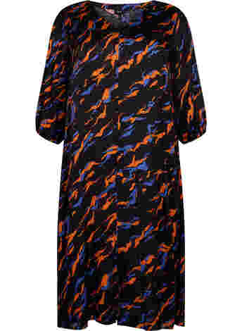 Midi-jurk met print en 3/4-mouwen in viscose