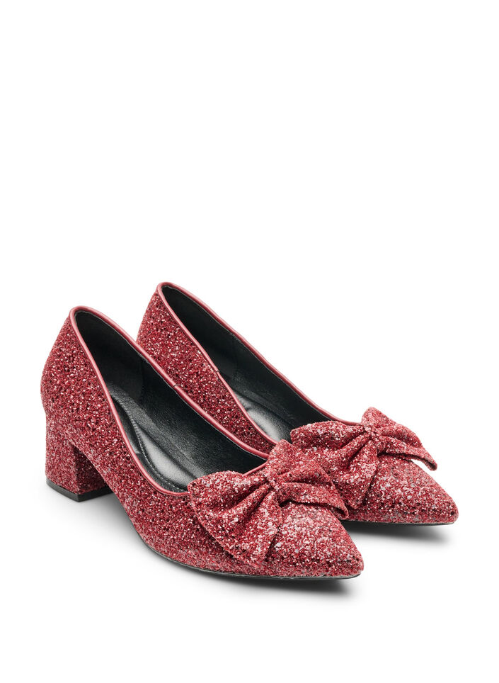 Glitter pump met strikje, Rood, Packshot image number 1