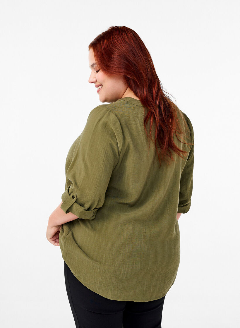 Viscose overhemd blouse met driekwart mouwen., Winter Moss, Model image number 1