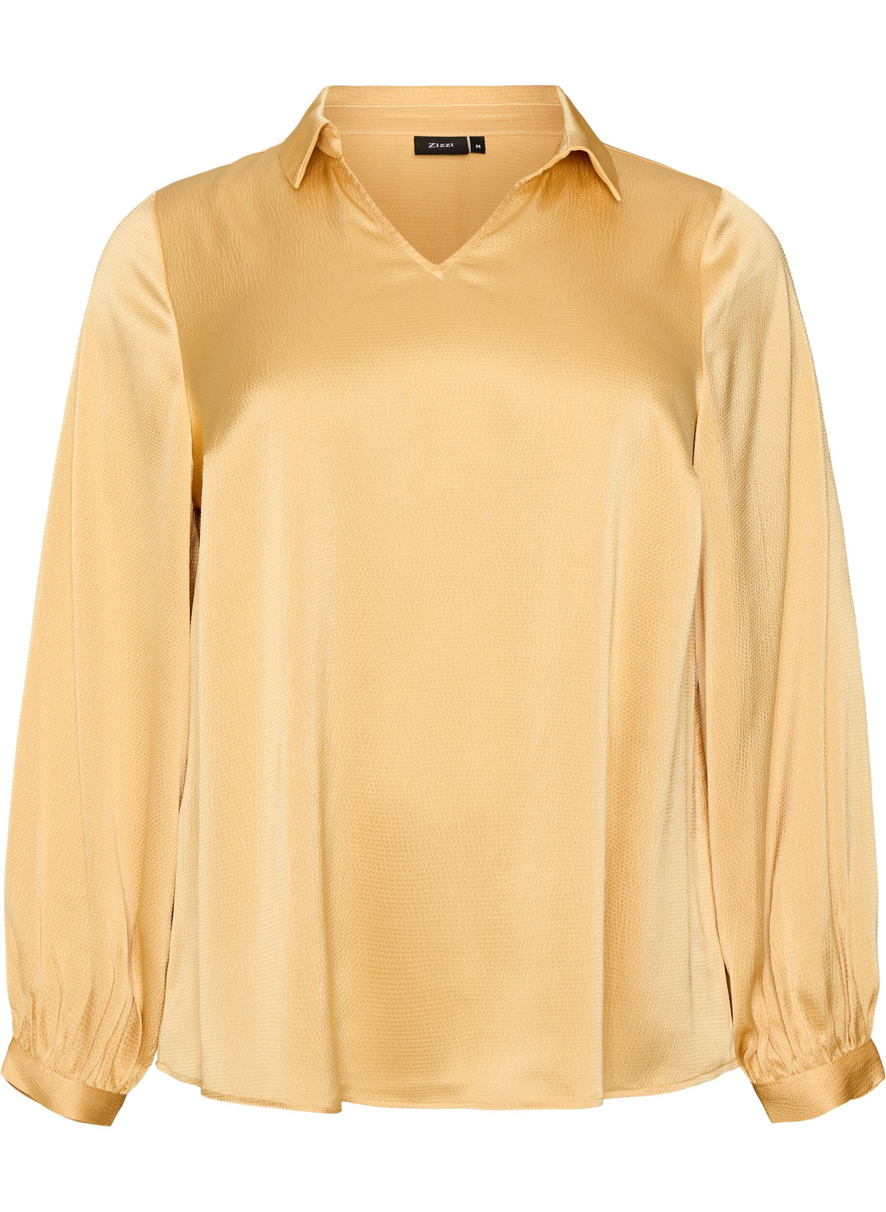 ZizziBlouse met overhemdkraag en V-hals, Geel, Packshot image number 0
