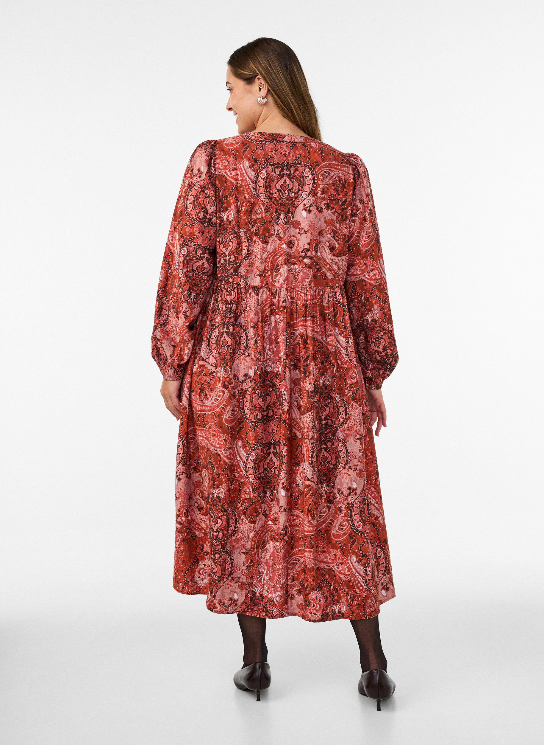 ZizziViscose midi-jurk met paisleyprint, Oranje, Model image number 1