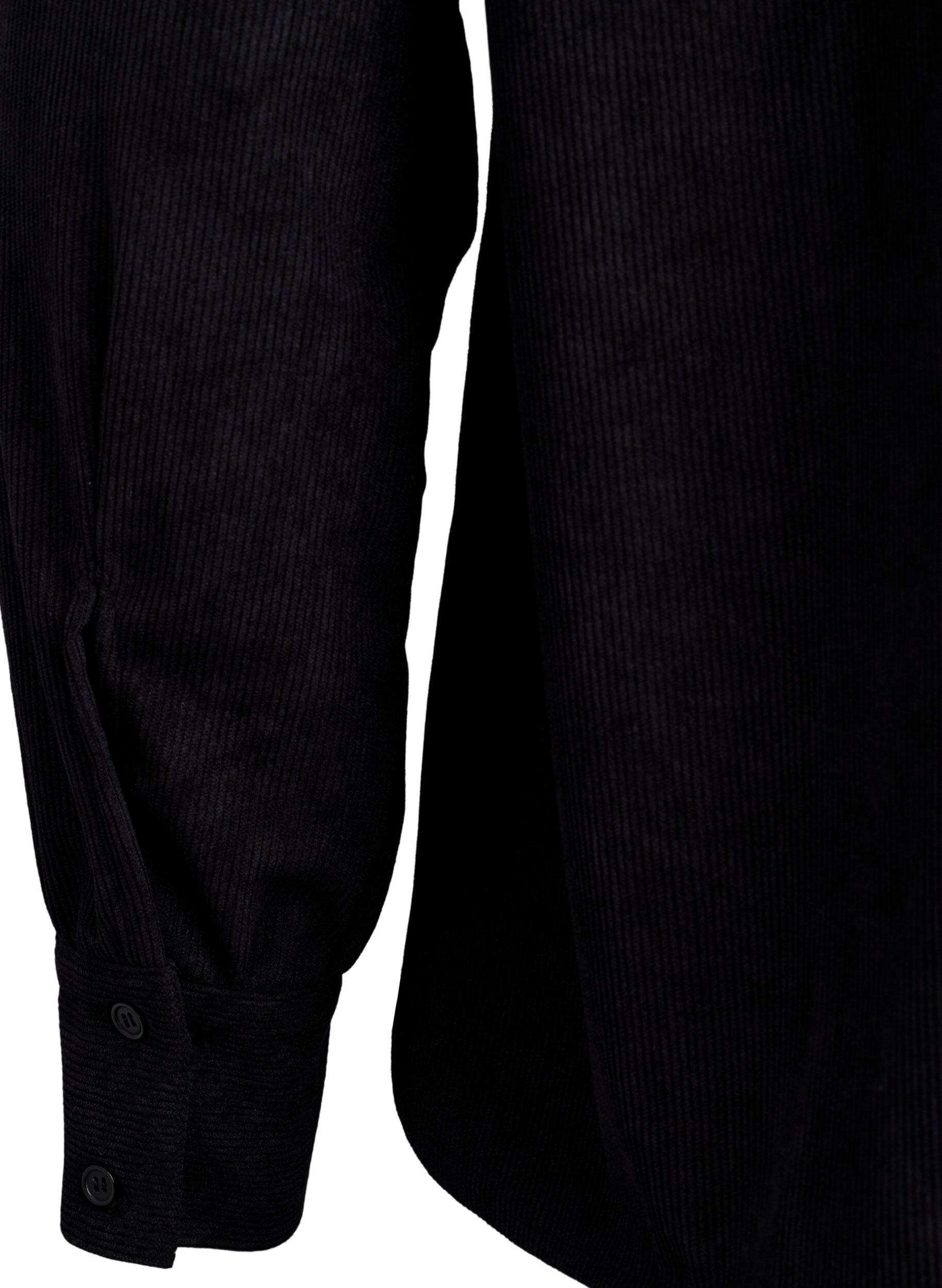 Zizzi Overhemdblouse met lange mouwen in corduroy, Zwart, Packshot image number 3