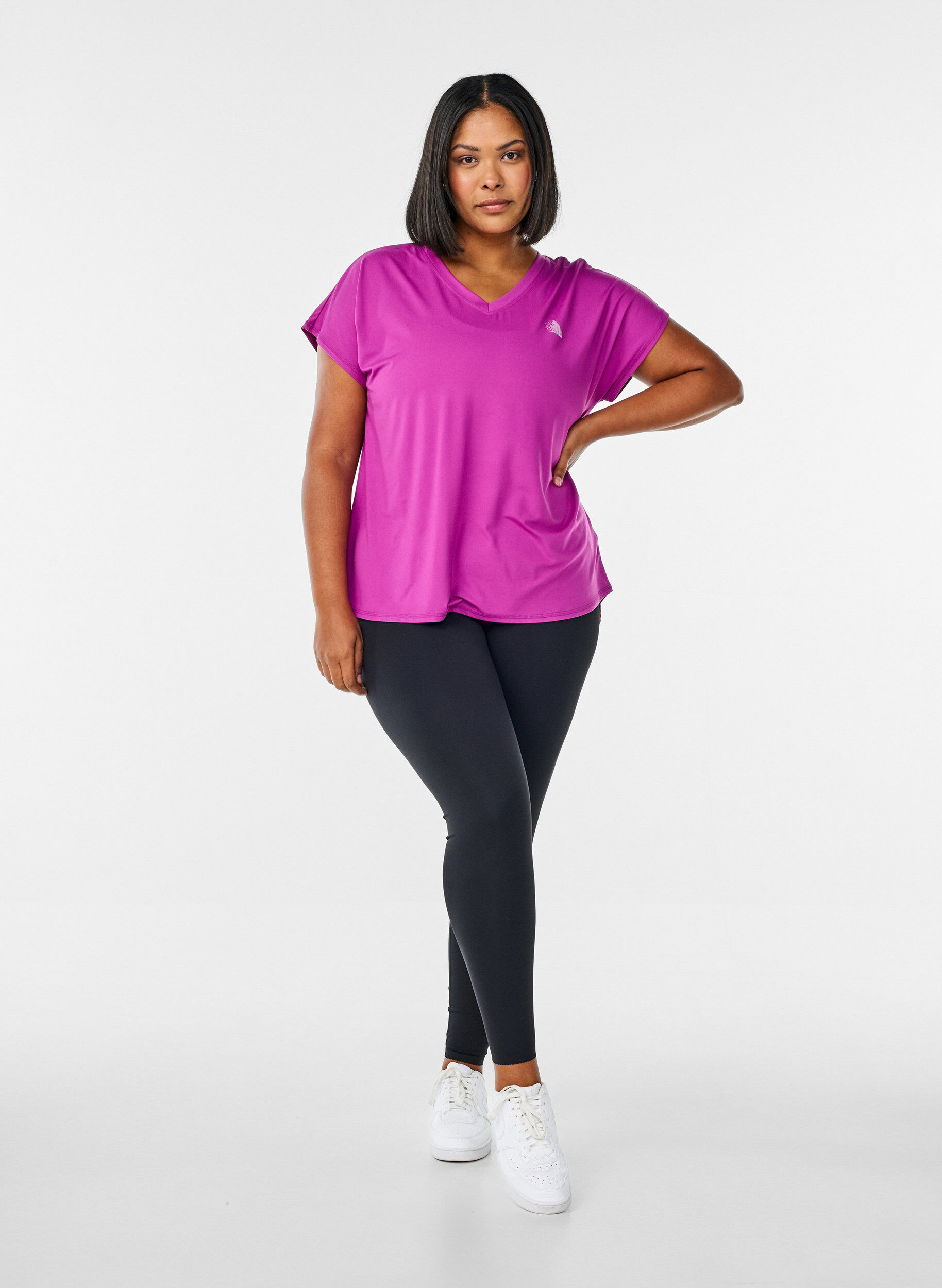 Zizzi T-shirt met korte mouwen voor workouts en V-hals, Paars, Model image number 1