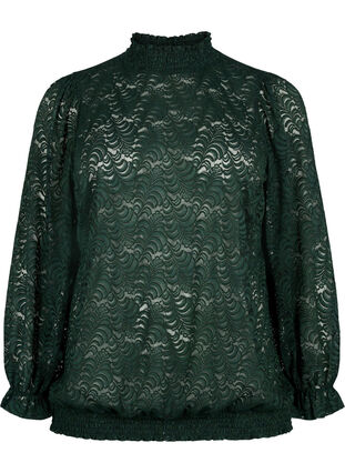 Kanten blouse met lange mouwen en smok, Scarab, Packshot image number 0