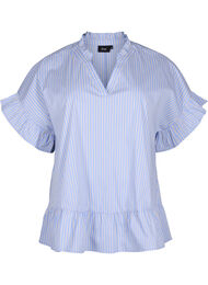 Gestreepte blouse met peplum en ruches, Blue Stripe