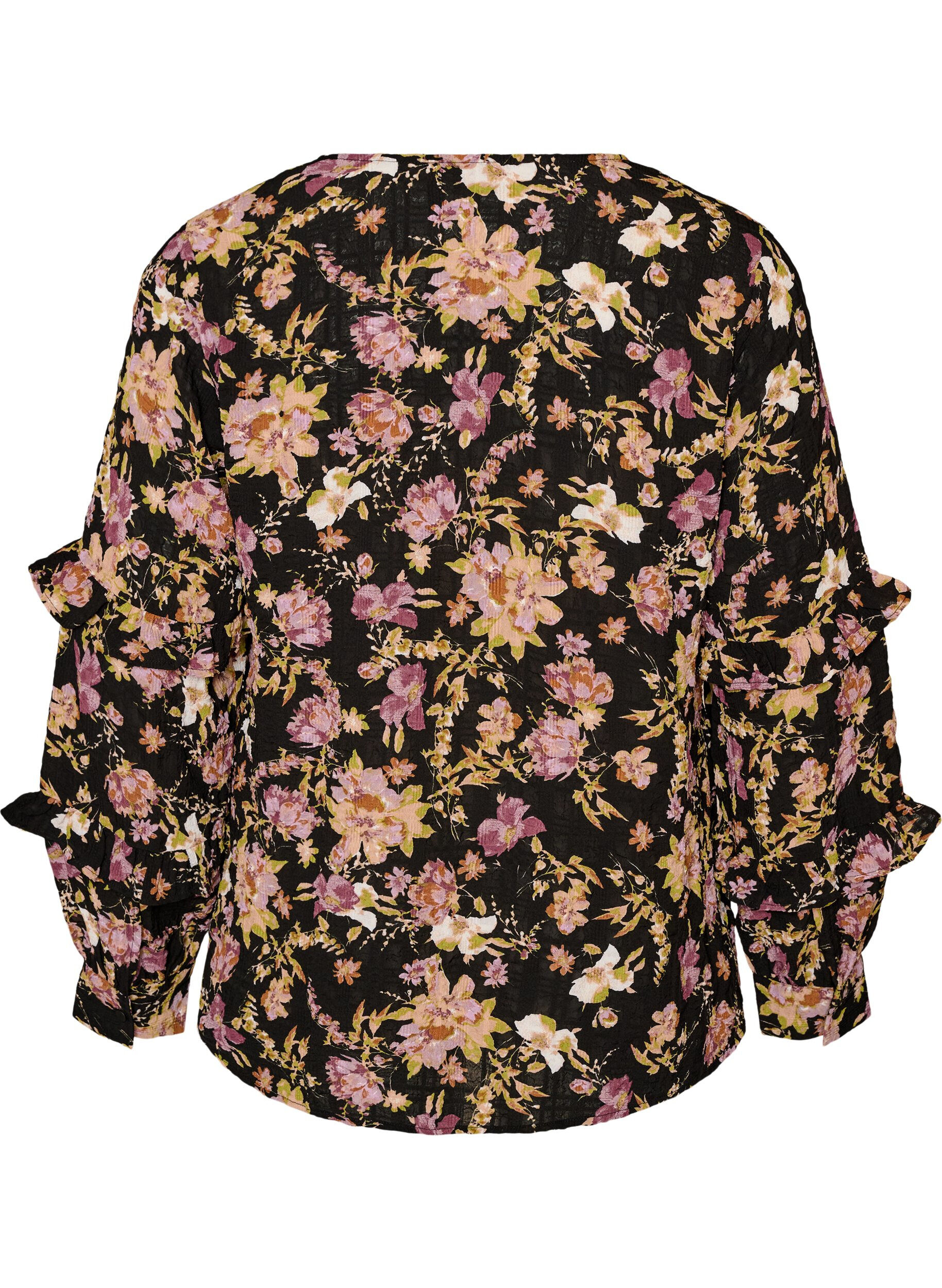 ZizziBlouse met bloemenprint en ruchesdetails, Zwart, Packshot image number 1