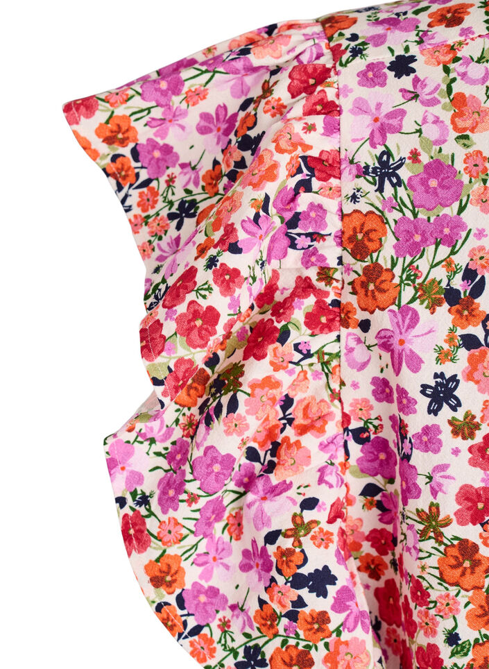 Katoenen bloemenjurk met ruches en V-hals, Roze, Packshot image number 3