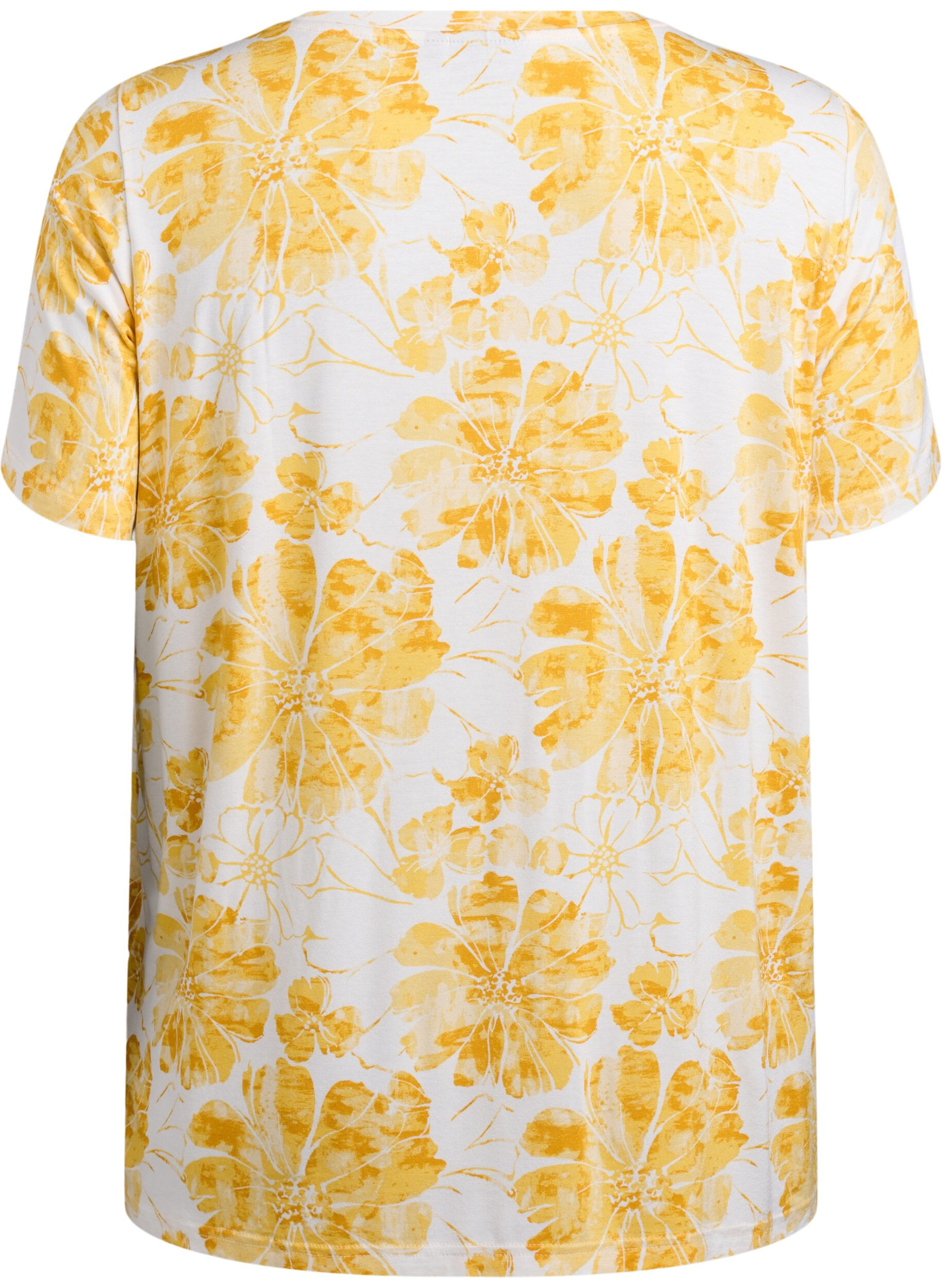 Zizzi T-shirt met bloemenprint, Geel, Packshot image number 1