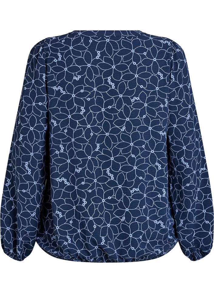 Blouse met lange mouwen met bloemenborduursel, Blauw, Packshot image number 1