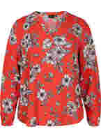 Gebloemde viscose blouse met lange mouwen, Fiery Red Flower AOP