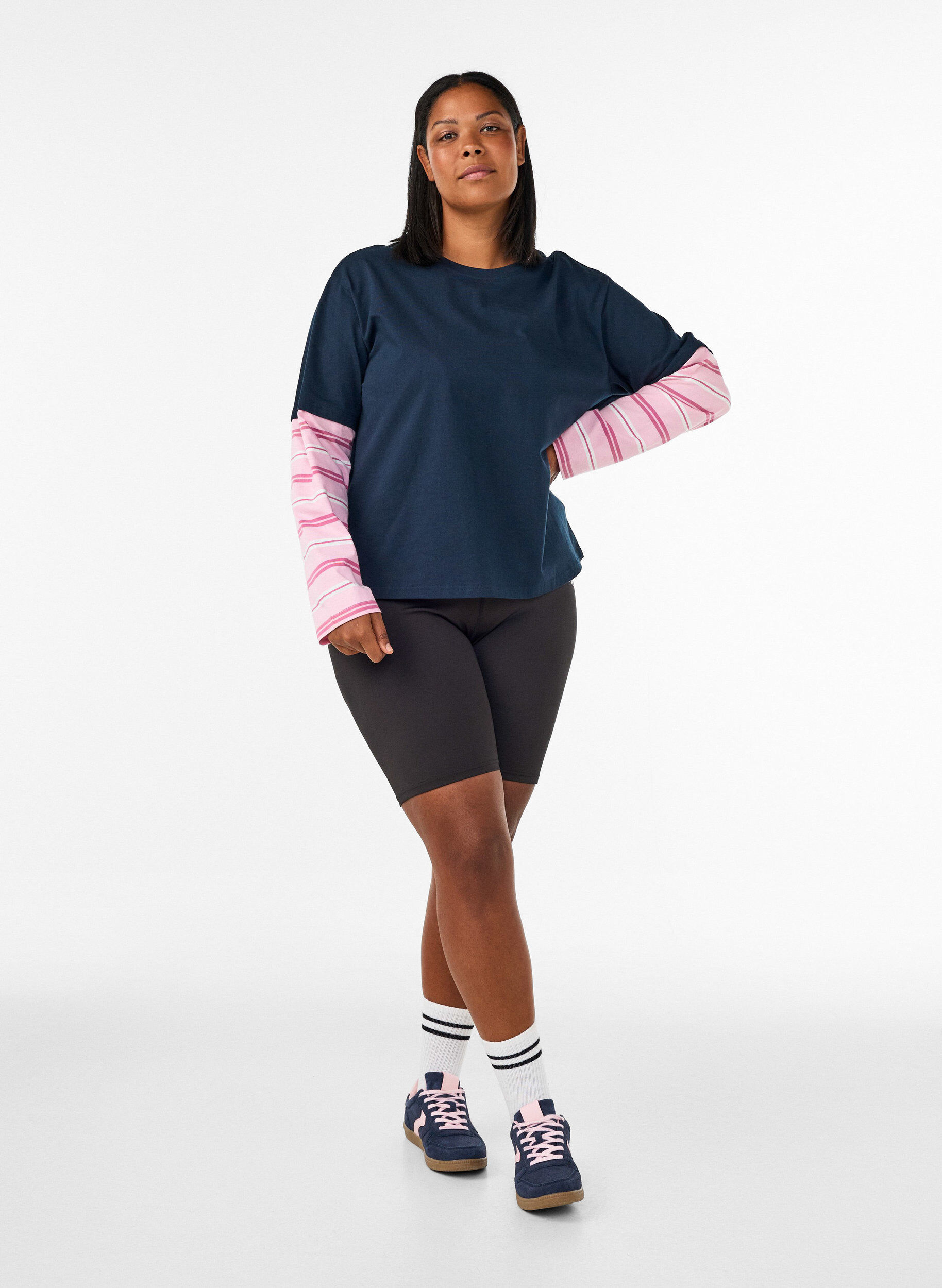 ZizziT-shirt met een sportieve gelaagde look, Blauw, Model image number 1