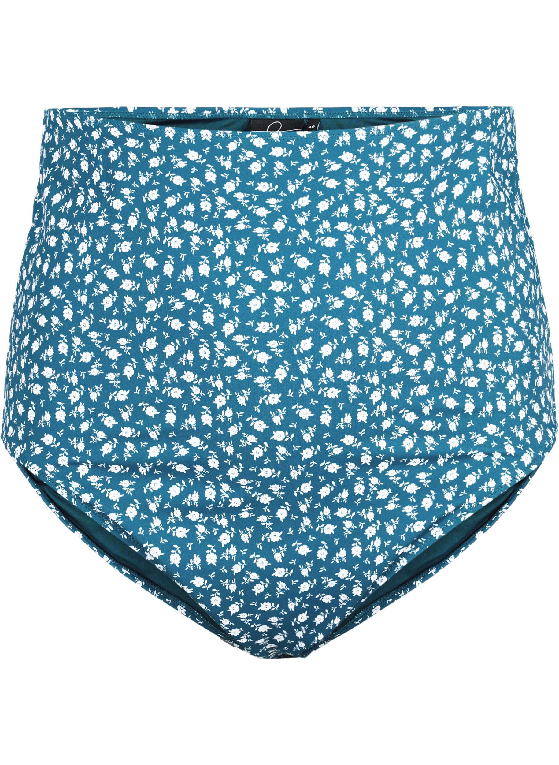 Zizzi Bikinibroekje met extra hoge taille en bloemenprint, Blauw, Packshot image number 0