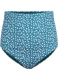 Bikinibroekje met extra hoge taille en bloemenprint, Blauw