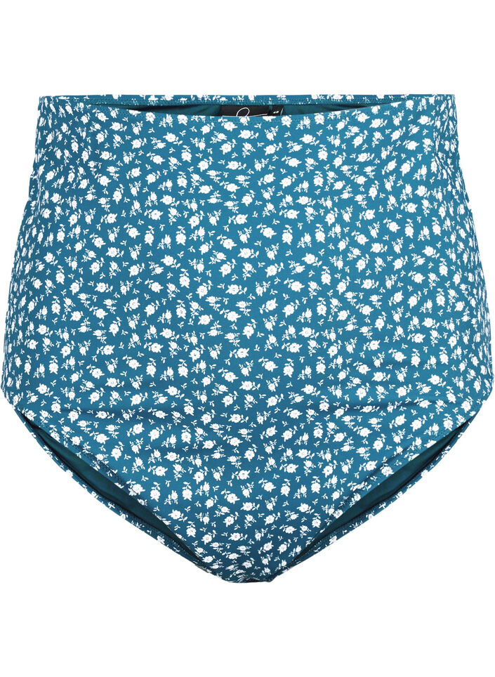 Bikinibroekje met extra hoge taille en bloemenprint, Blauw, Packshot image number 0