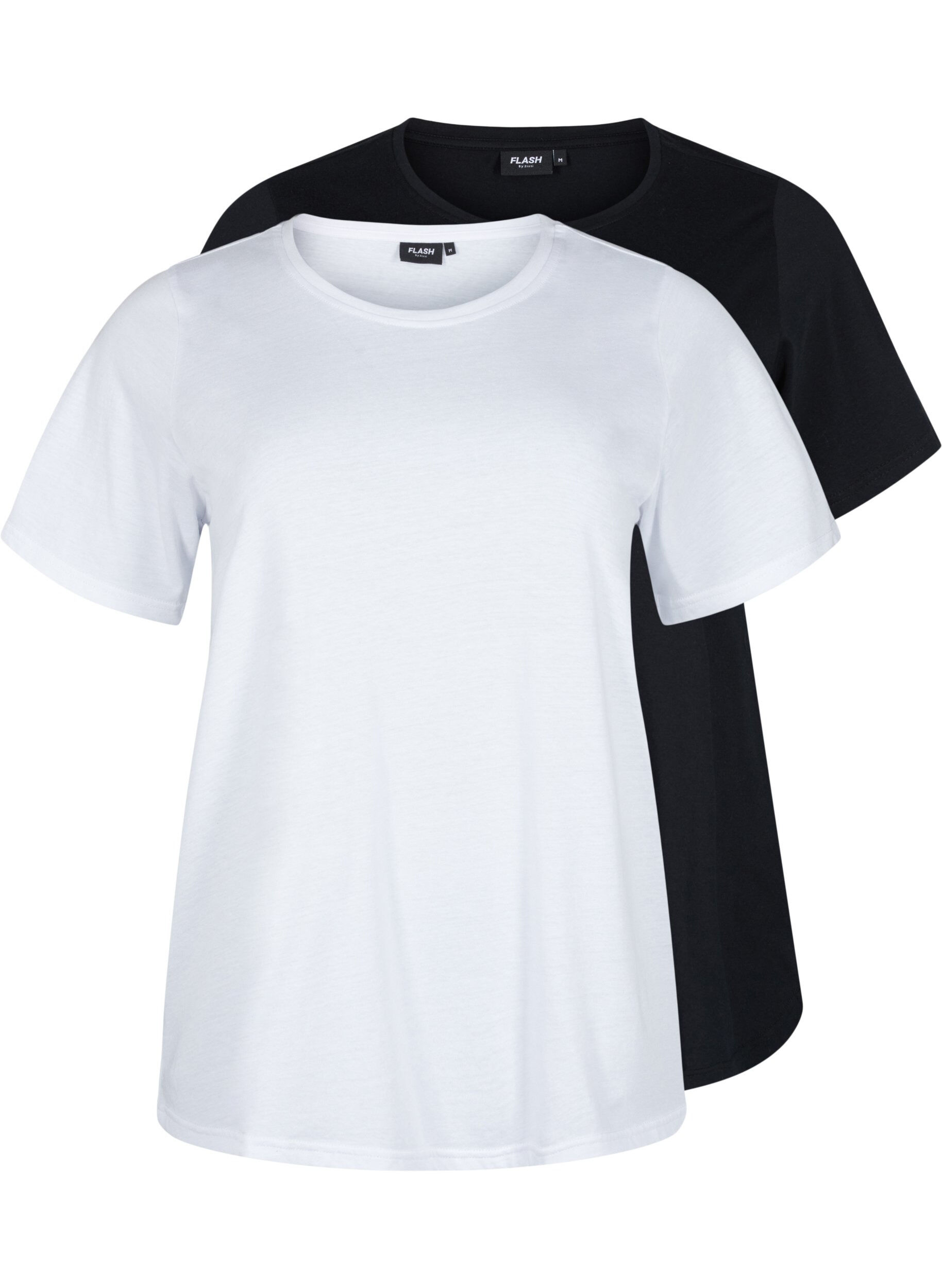 Zizzi FLASH - 2-pack T-shirts met ronde hals, White/Black, Packshot image number 0
