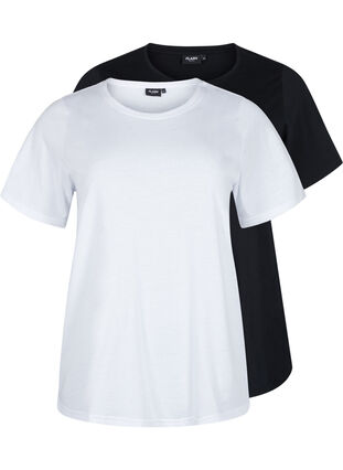 FLASH - 2-pack T-shirts met ronde hals, White/Black, Packshot image number 0
