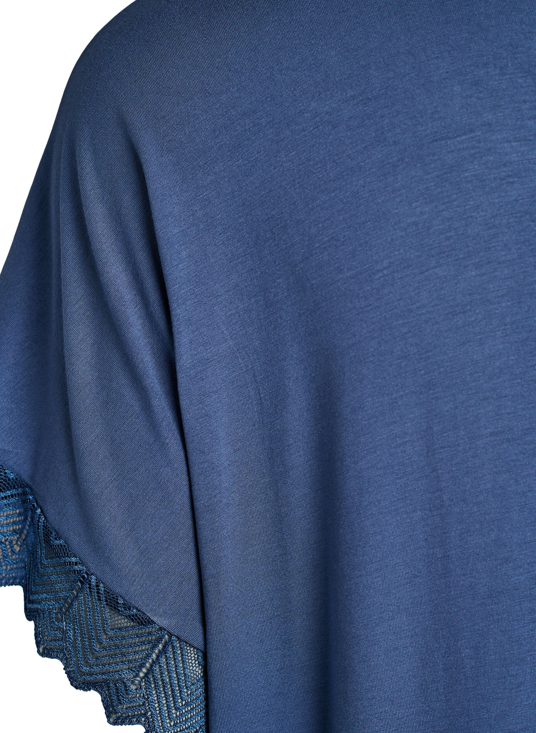 Zizzi Viskose nachtjapon met korte mouwen en kanten afwerking, Blauw, Packshot image number 3