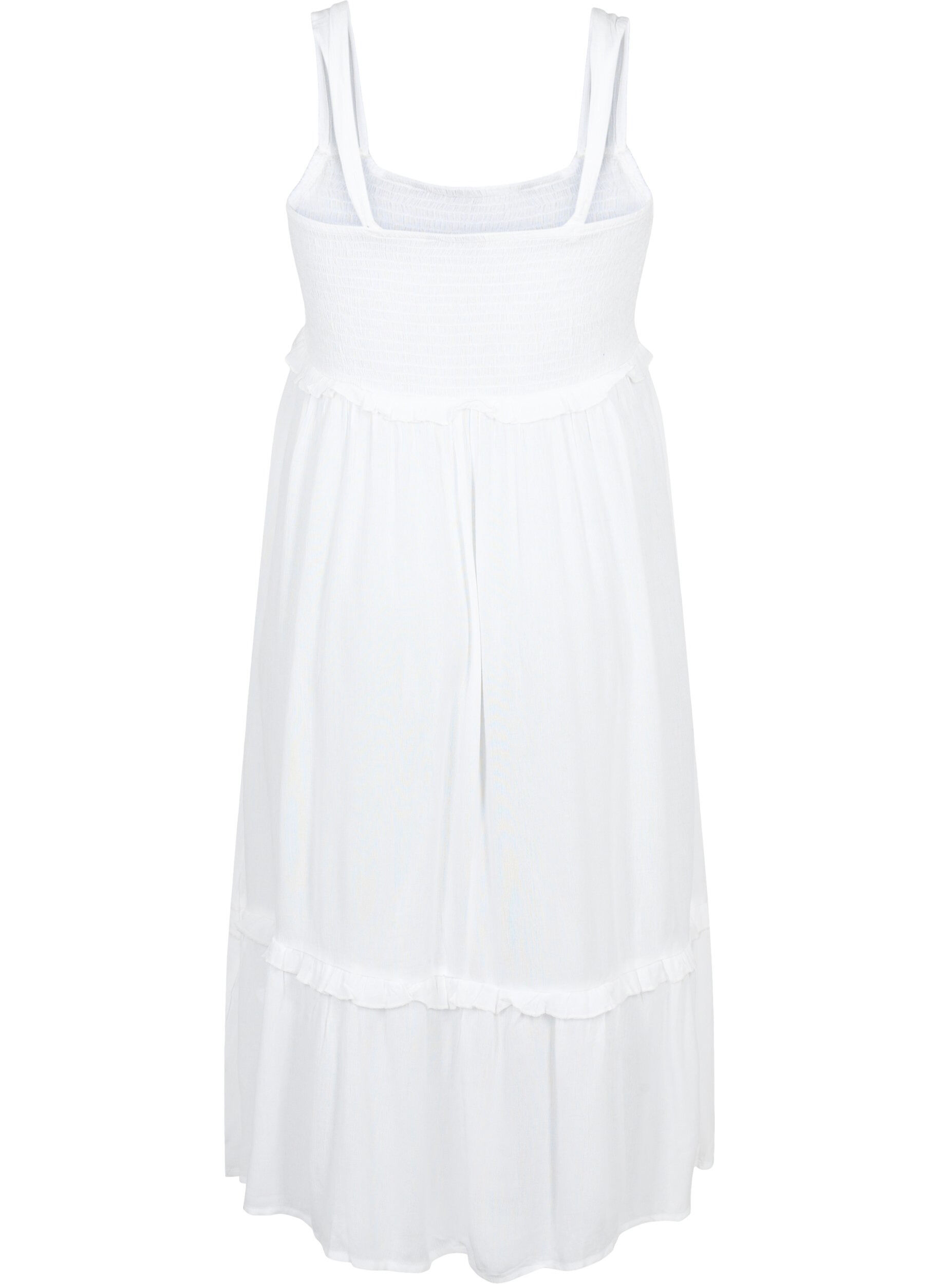 Zizzi Viscose midi-jurk met smok, Bright White, Packshot image number 1